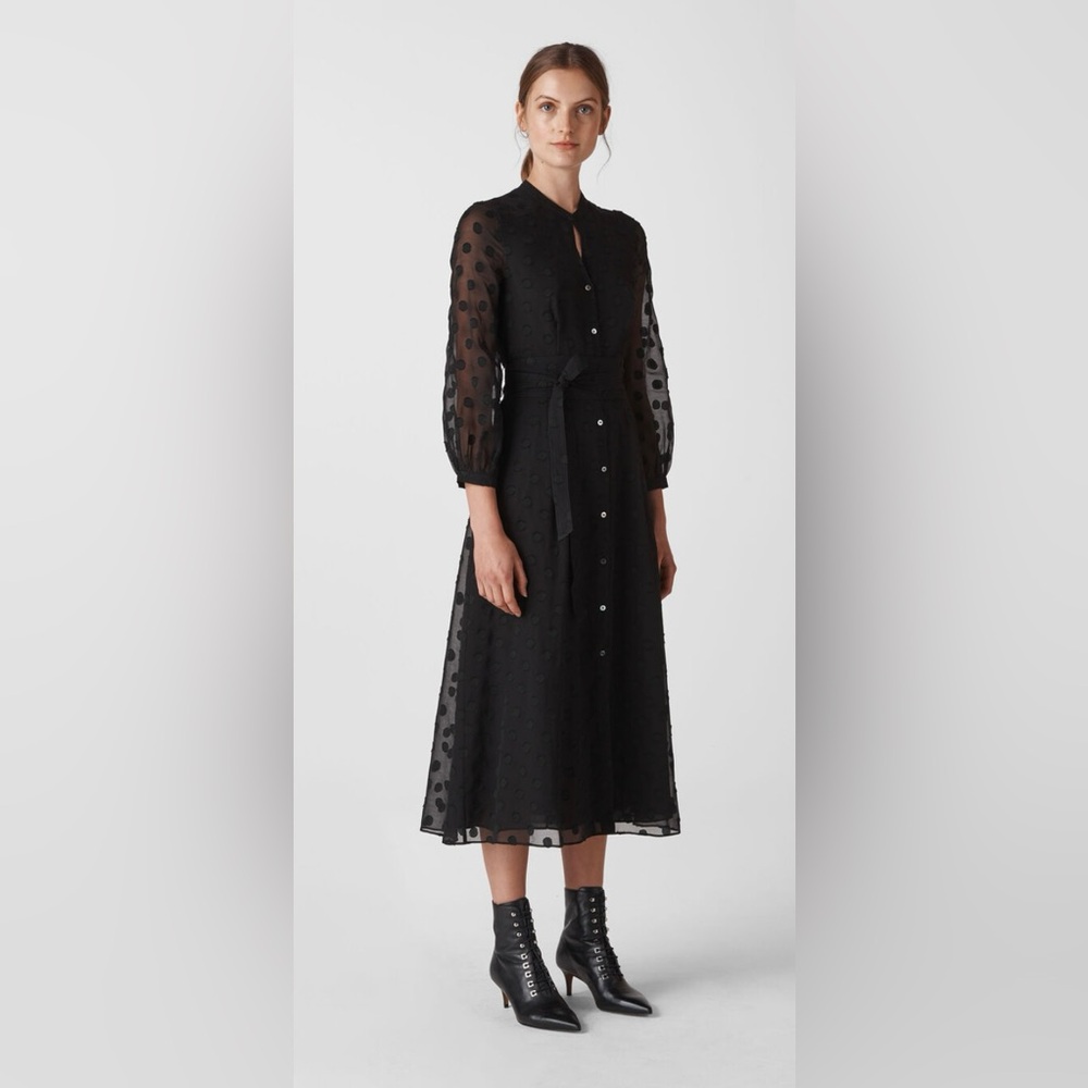 Whistles Dobby Tie Waist Midi Dress